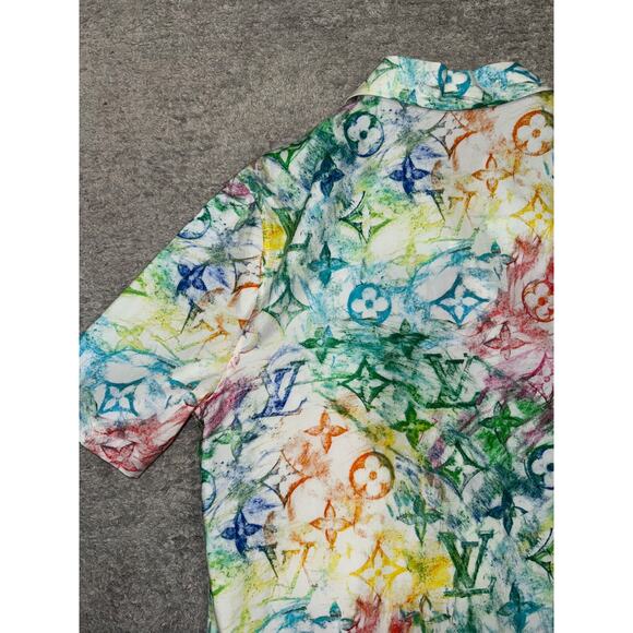 Louis Vuitton Pastel Multicolor Monogram Logo Short Sleeve Button Down Shirt L - Picture 10 of 13